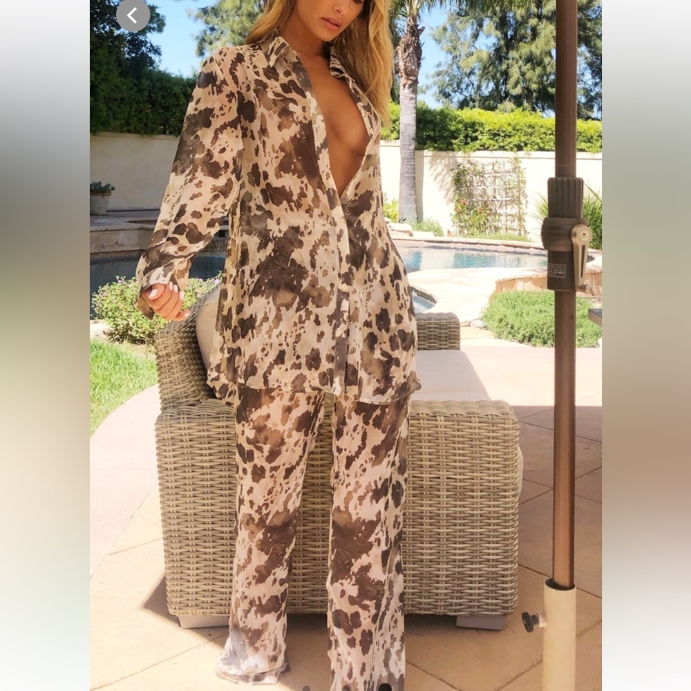 2PCS SET Brown Cow Print Beach Flares